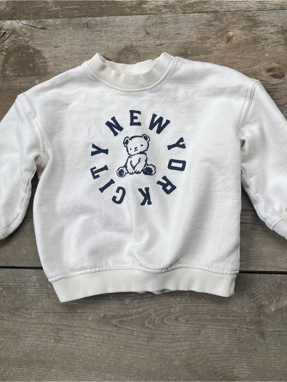 H&M White Sweatshirt with Navy Teddy 'New York City' Graphic